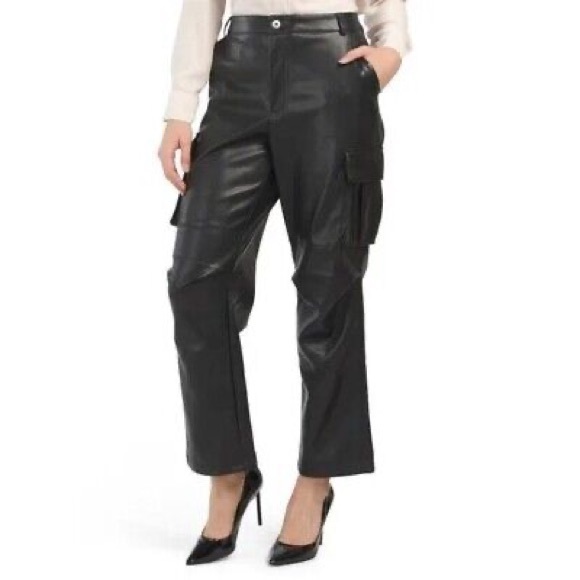 7 For All Mankind Pants - 7 For All Mankind Black Faux Leather Cargo Bottom Draw String Size XS & Small